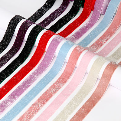 جودة  Shinny Glitter Silver Gold Velvet Ribbon 10mm-38mm Luxury Velvet Ribbon مصنع