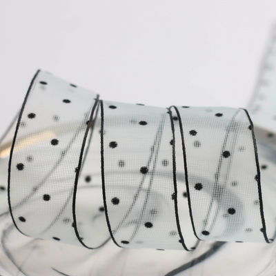 10mm-60mm Dot Velvet Wired Ribbon تطريز شريط مخملي مزدوج الجانبين