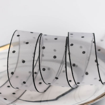 10mm-60mm Dot Velvet Wired Ribbon تطريز شريط مخملي مزدوج الجانبين