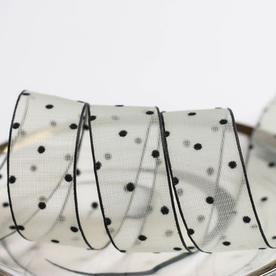 10mm-60mm Dot Velvet Wired Ribbon تطريز شريط مخملي مزدوج الجانبين
