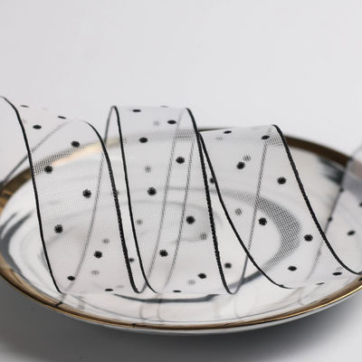 10mm-60mm Dot Velvet Wired Ribbon تطريز شريط مخملي مزدوج الجانبين