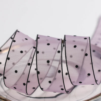 10mm-60mm Dot Velvet Wired Ribbon تطريز شريط مخملي مزدوج الجانبين