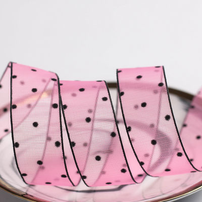 10mm-60mm Dot Velvet Wired Ribbon تطريز شريط مخملي مزدوج الجانبين