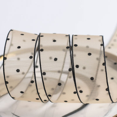 10mm-60mm Dot Velvet Wired Ribbon تطريز شريط مخملي مزدوج الجانبين