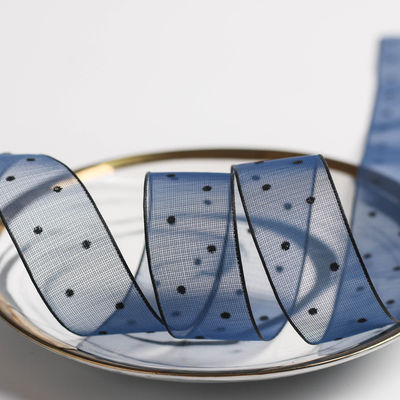 10mm-60mm Dot Velvet Wired Ribbon تطريز شريط مخملي مزدوج الجانبين