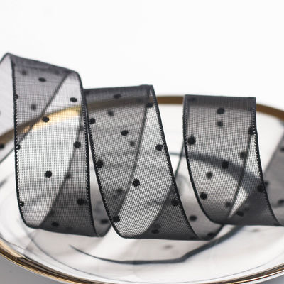 10mm-60mm Dot Velvet Wired Ribbon تطريز شريط مخملي مزدوج الجانبين