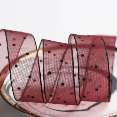 10mm-60mm Dot Velvet Wired Ribbon تطريز شريط مخملي مزدوج الجانبين