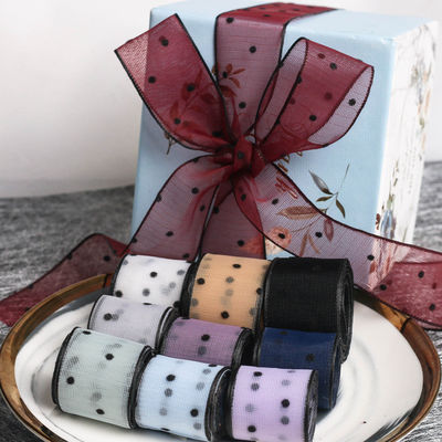 10mm-60mm Dot Velvet Wired Ribbon تطريز شريط مخملي مزدوج الجانبين