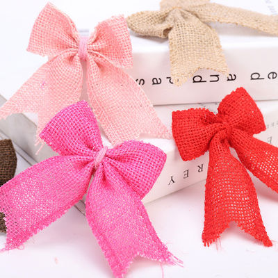 8cm*11cm قوس شريط الجوت الأخضر الوردي الزخرفي القوس الشريط