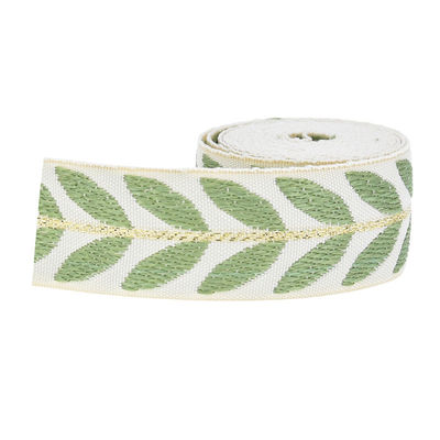 25mm*2y Jacquard Leaf Ribbon صديقة للبيئة شريط عيد الميلاد