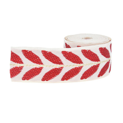 25mm*2y Jacquard Leaf Ribbon صديقة للبيئة شريط عيد الميلاد