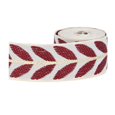 25mm*2y Jacquard Leaf Ribbon صديقة للبيئة شريط عيد الميلاد