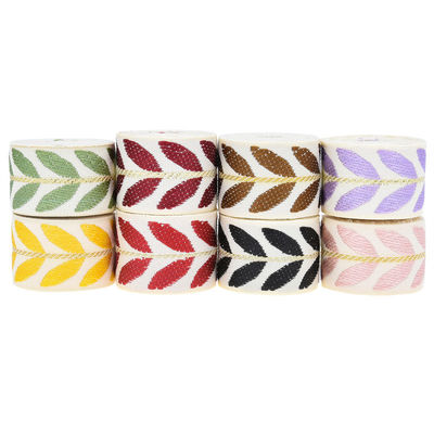 25mm*2y Jacquard Leaf Ribbon صديقة للبيئة شريط عيد الميلاد