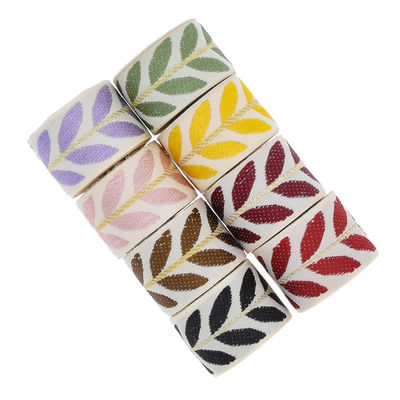 25mm*2y Jacquard Leaf Ribbon صديقة للبيئة شريط عيد الميلاد