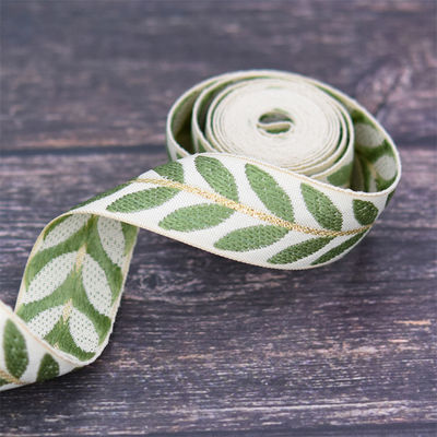 25mm*2y Jacquard Leaf Ribbon صديقة للبيئة شريط عيد الميلاد