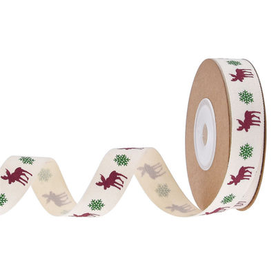 شريط هدية عيد الميلاد 15mm*3y شريط قطني أبيض مطبوع للحصول على الهدايا