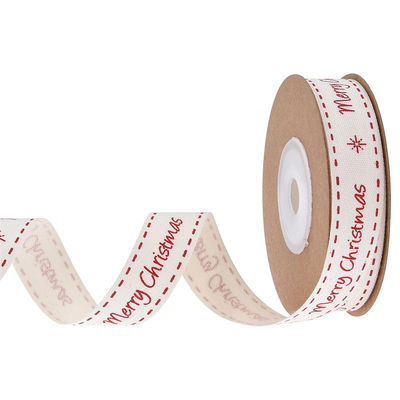 شريط هدية عيد الميلاد 15mm*3y شريط قطني أبيض مطبوع للحصول على الهدايا