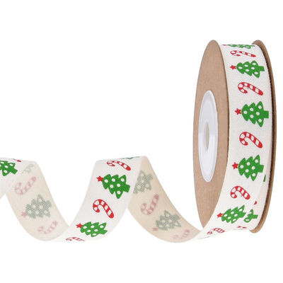 شريط هدية عيد الميلاد 15mm*3y شريط قطني أبيض مطبوع للحصول على الهدايا